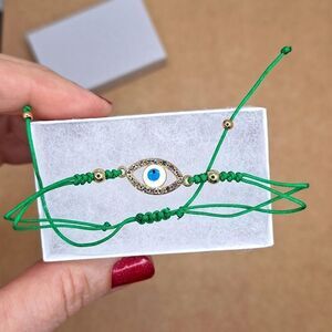 Kelly Green adjustable evil eye protection string bracelet